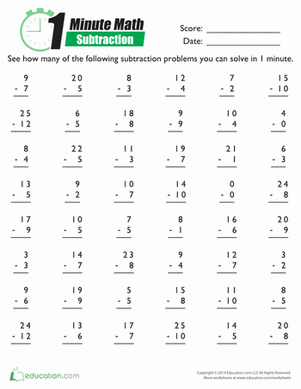 Minute Math Worksheets 4th Grade