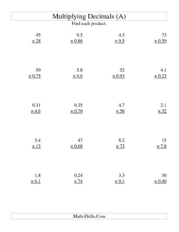 Multiplying And Dividing Decimals Worksheets 7th Grade