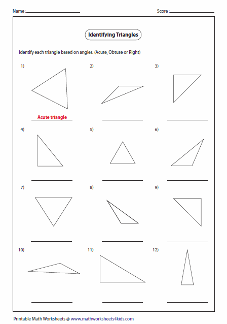 3rd Grade Identifying Angles Worksheet