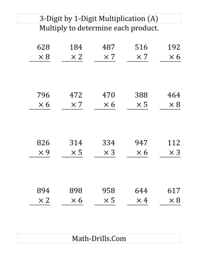 Long Multiplication Worksheets Grade 7