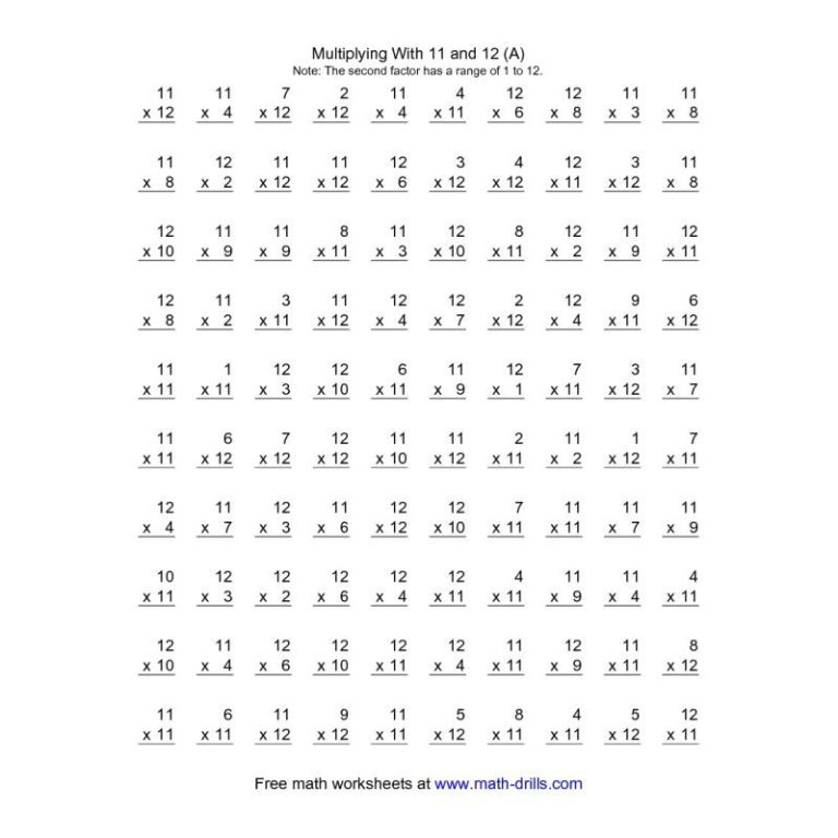 Math Worksheets Multiplication Facts 1-12