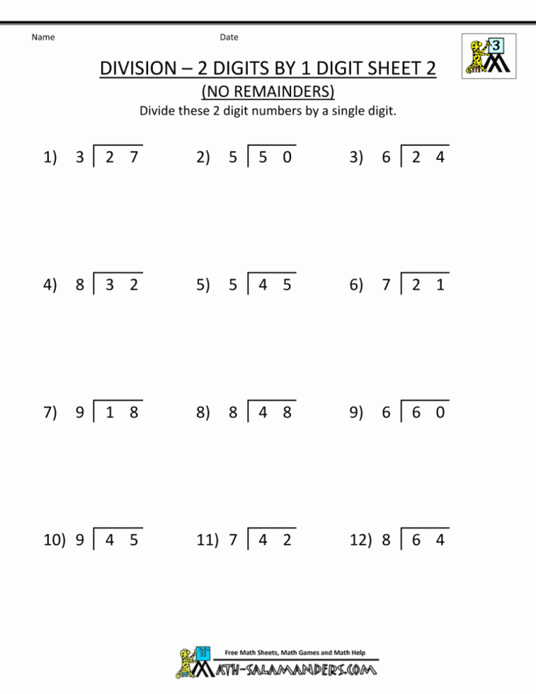 Division 3rd Grade Math Worksheets Pdf