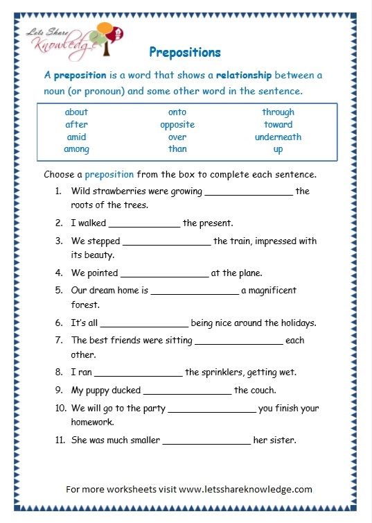 English Worksheets For Grade 3 Prepositions