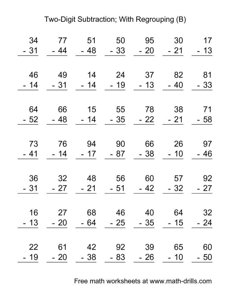 Math Drills Subtraction With Regrouping