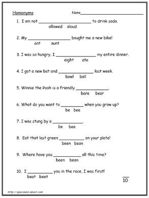 Homophones Worksheets For Grade 6 Pdf