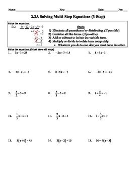 Grade 9 9th Grade Multi Step Equations Worksheet