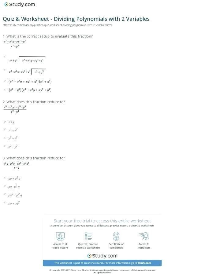 Grade 10 Polynomial Long Division Worksheet