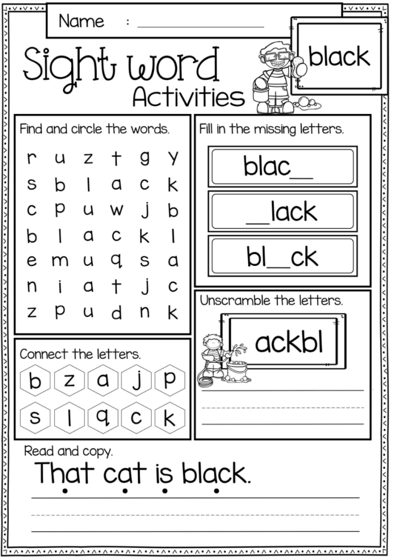 Kindergarten Preschool Printable Sight Words