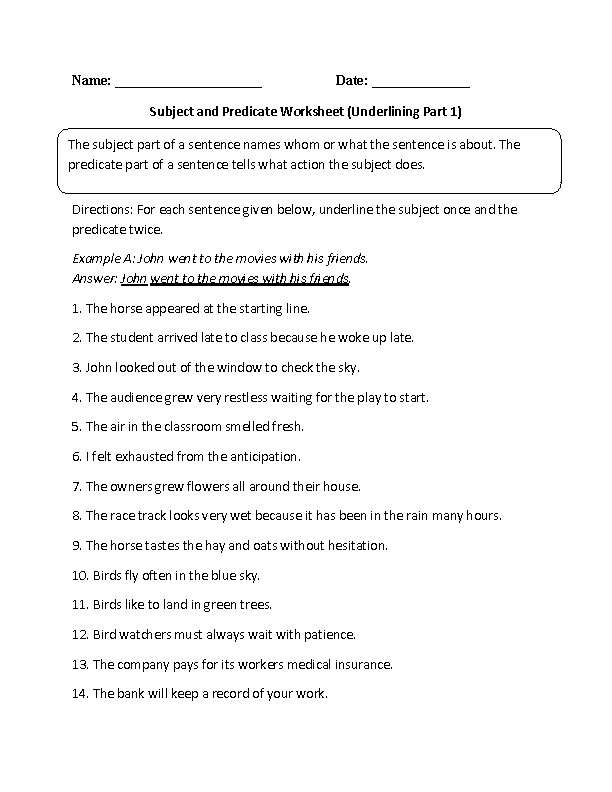 4th Grade 5th Grade Subject And Predicate Worksheet