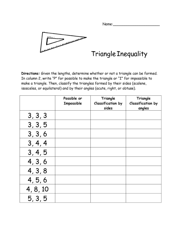 Triangle Inequality Theorem Worksheet Answers Key