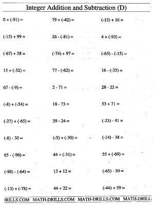 Operations With Integers Worksheet