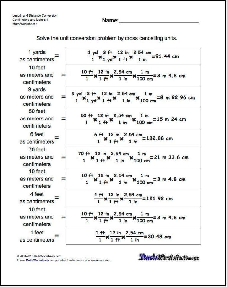 Metric System Conversion Worksheet Pdf