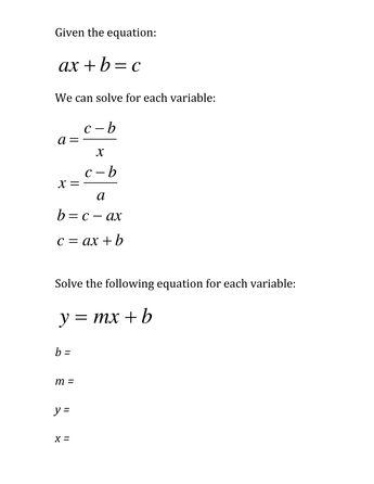 Literal Equations Worksheet 1 Answer Key