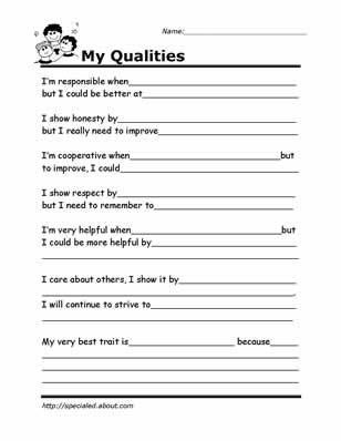 Counseling Self Esteem Worksheets For Kids