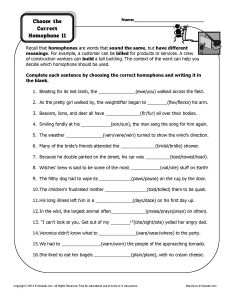 Homophones And Homographs Worksheets Pdf