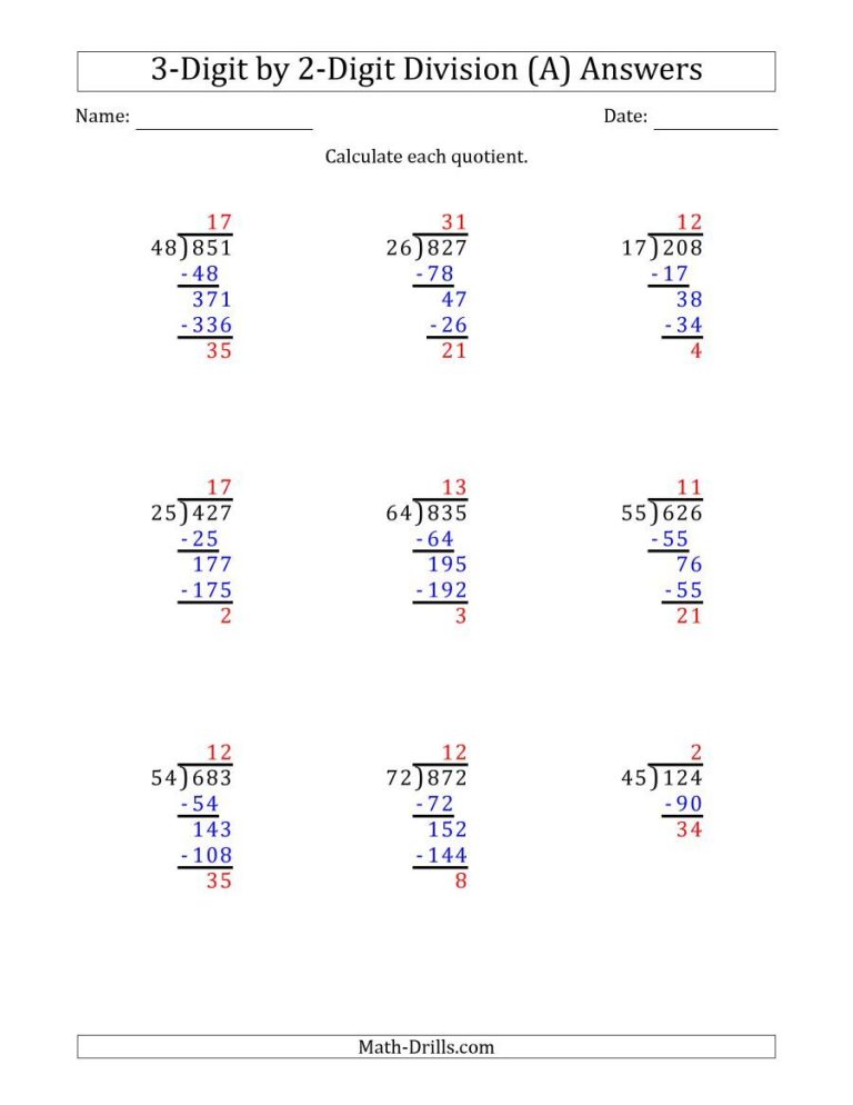 Division Worksheets Grade 5 3 Digit By 2 Digit