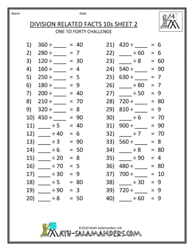 Fourth Grade 4th Grade Math Worksheets Free