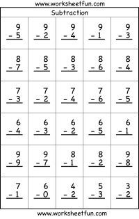 1st Grade Beginner Subtraction Worksheets