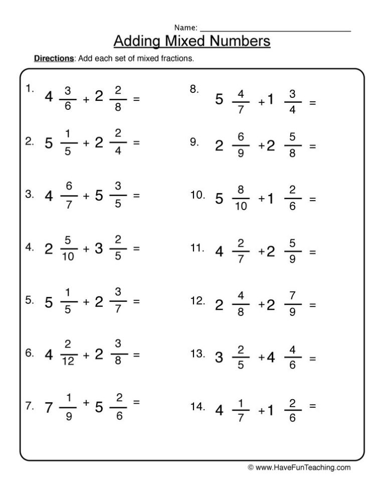 Adding And Subtracting Mixed Fractions Worksheets Pdf