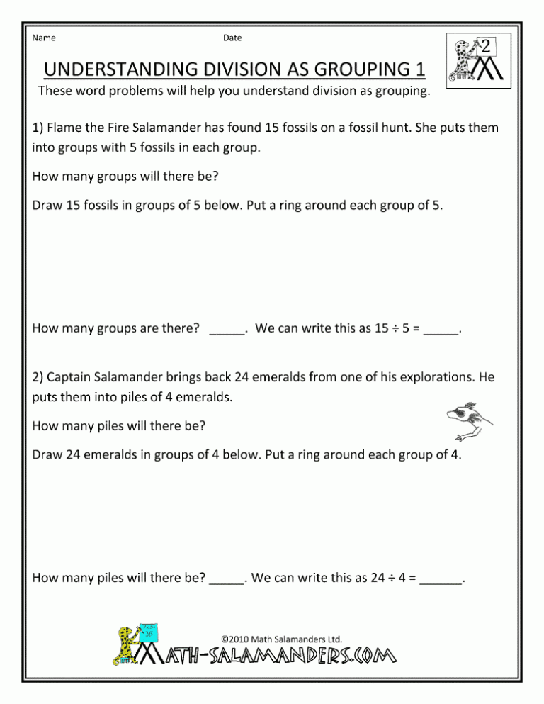 Math Salamanders 2nd Grade Word Problems