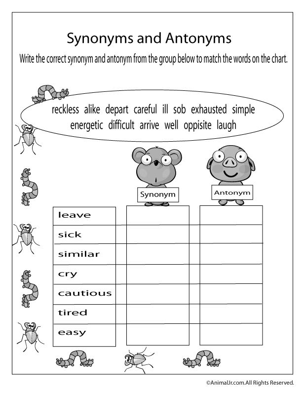 Synonyms Worksheet