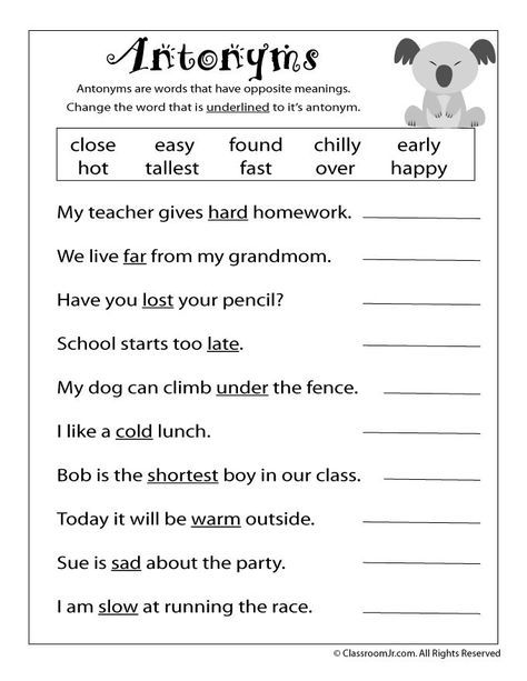 Grade 4 Synonyms Worksheet With Answers