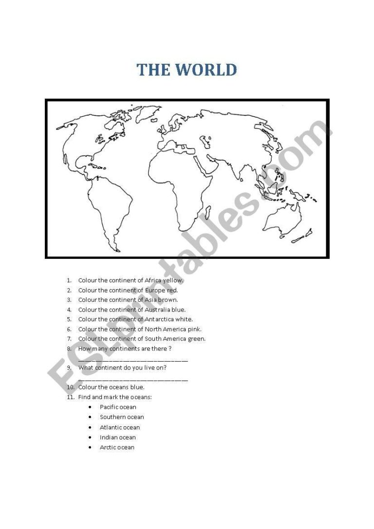 Free Printable Worksheets On Continents And Oceans