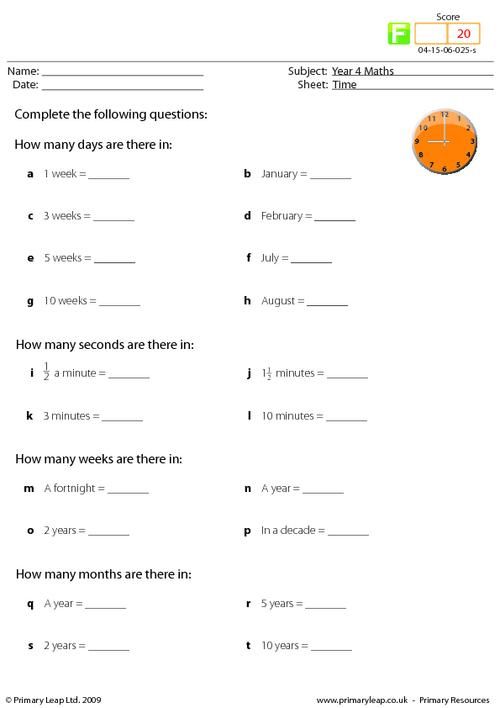 Year 4 Maths Worksheets Uk