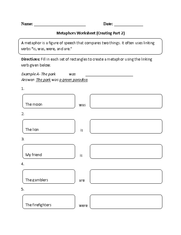 Metaphor Worksheets Ks2