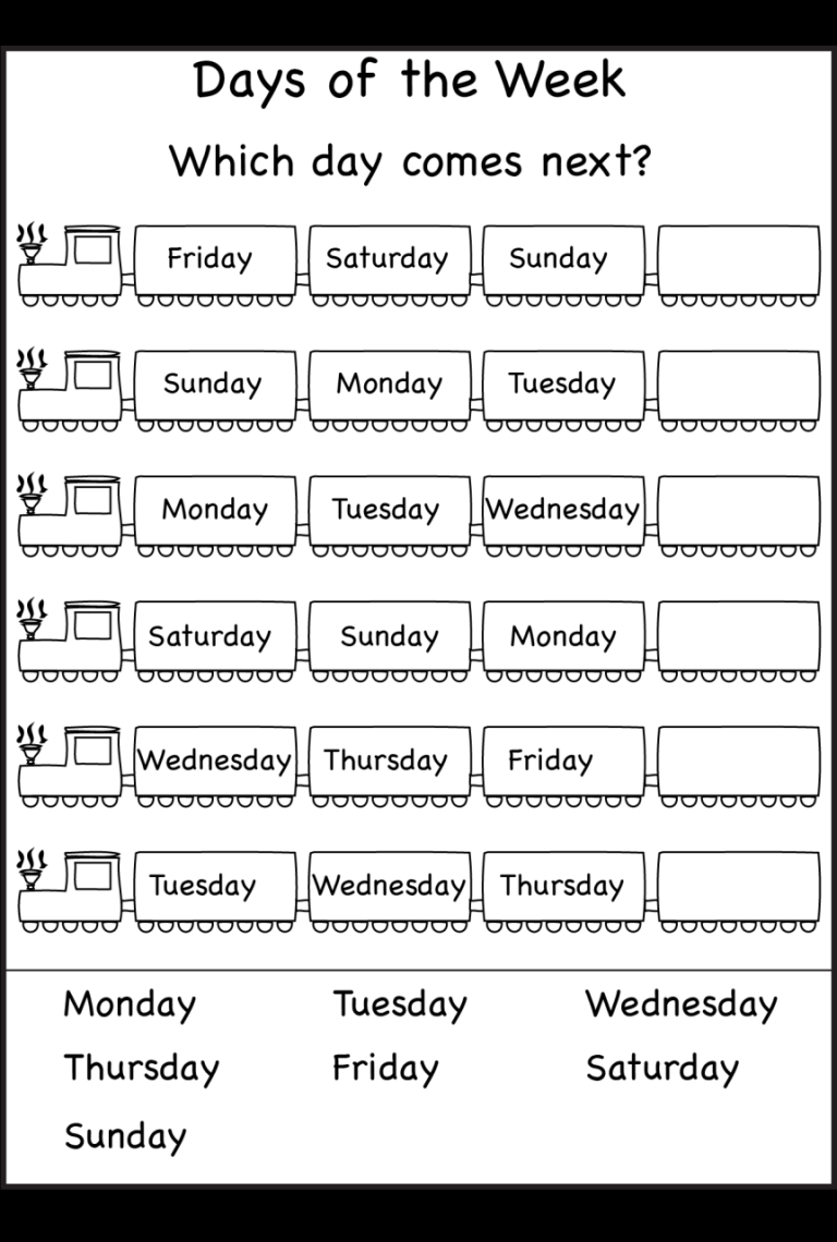 1st Grade Grade 1 Days Of The Week Worksheets