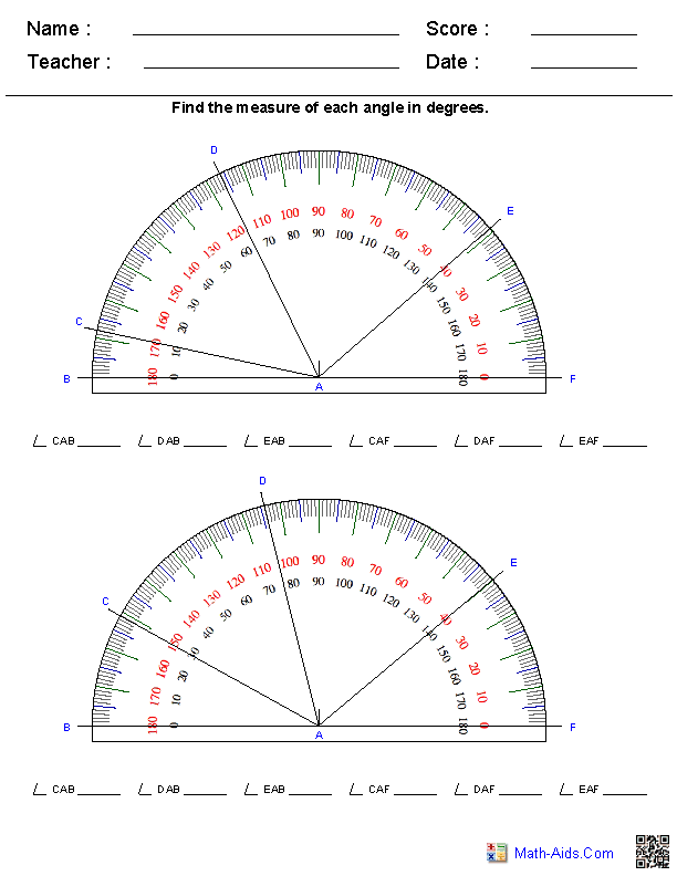 Measuring Angles Worksheet Protractor