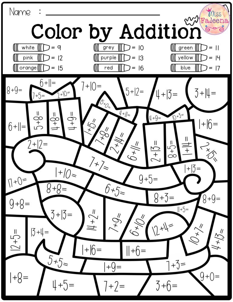 Color By Number Worksheets Addition And Subtraction