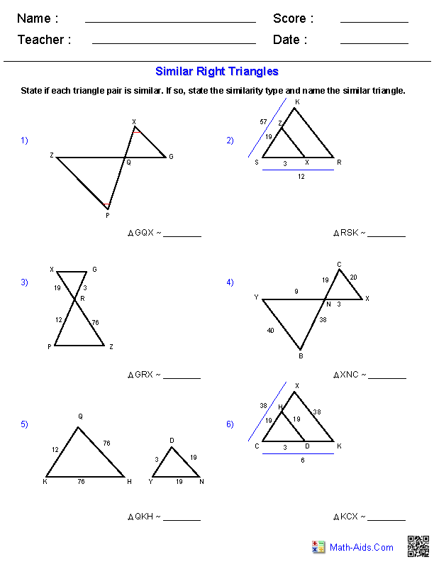 Geometry Answer Key Similar Triangles Worksheet Grade 10