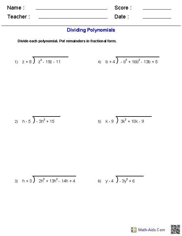 Simple Adding Polynomials Worksheet