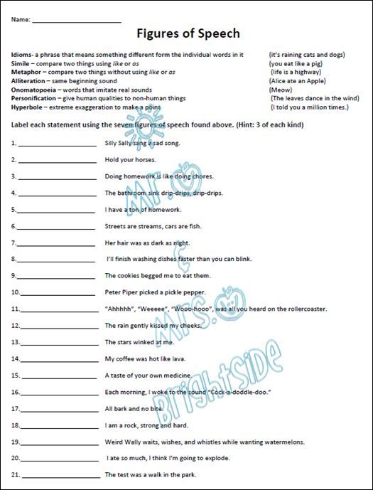 Figures Of Speech Worksheet Pdf Grade 6