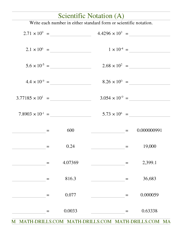 Scientific Notation Worksheet Answers