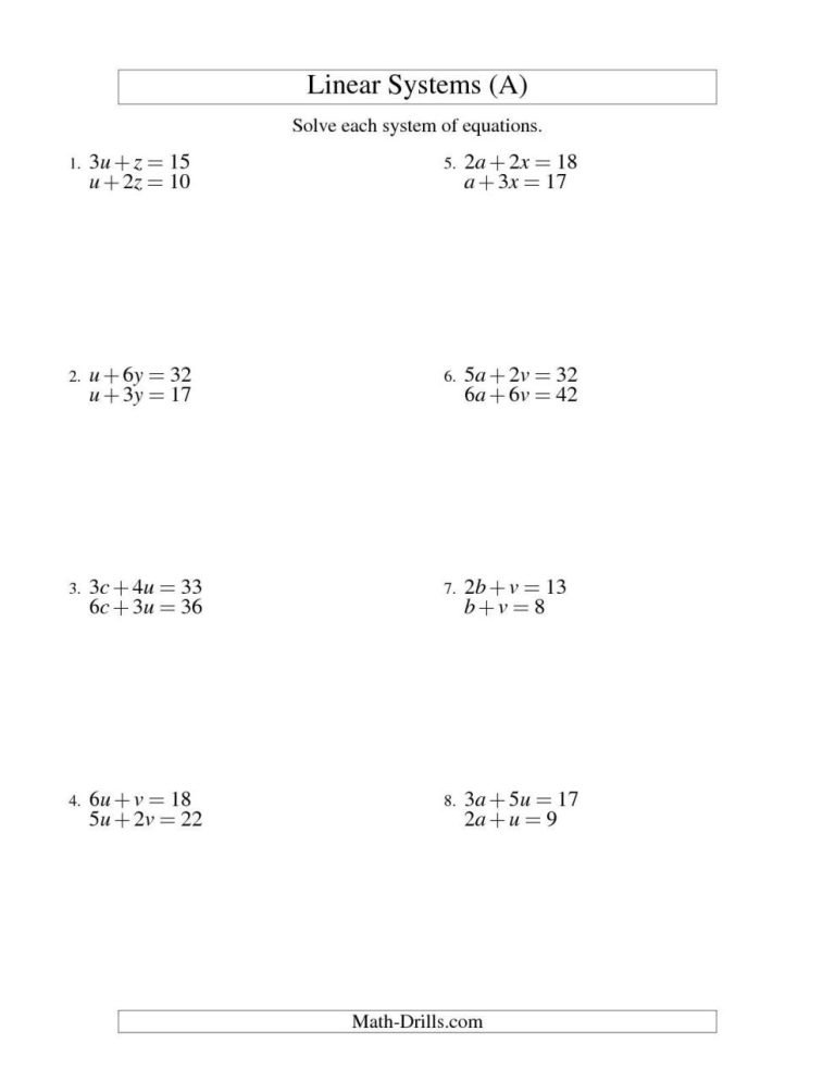 System Of Equations Worksheet Algebra 2