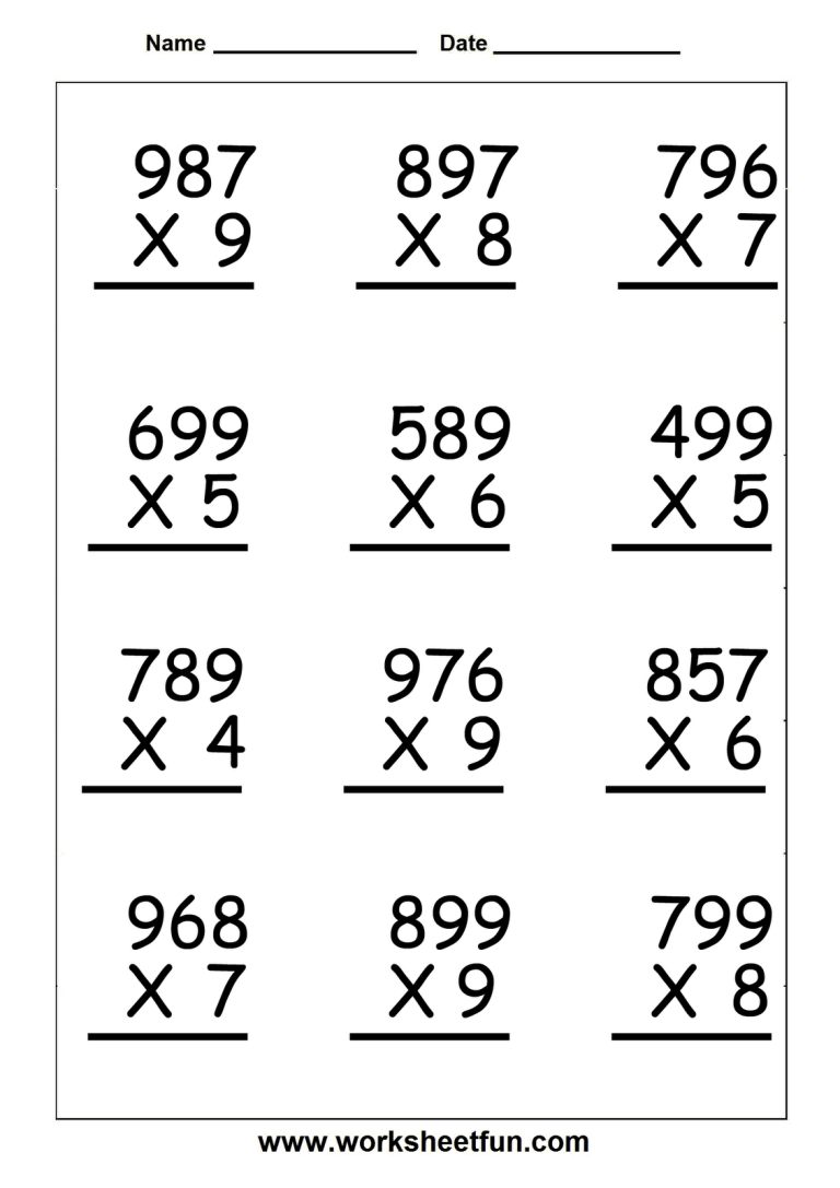 Multiplication Free Math Worksheets For 5th Grade