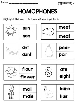 Homophones Worksheets For Grade 1