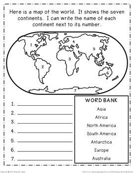 Continents And Oceans Worksheet With Word Bank