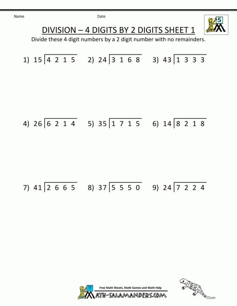 Long Division Problems For 4th Graders