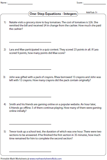 Algebra Multi Step Equations Word Problems Worksheet