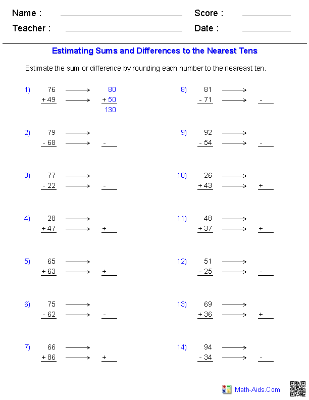 3rd Grade Math Estimation And Rounding Worksheets