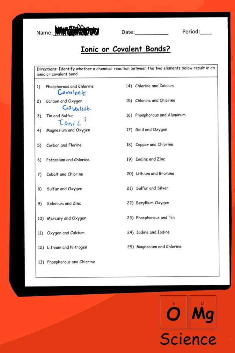 Identifying Ionic And Covalent Bonds Worksheet