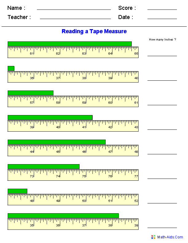 Reading A Tape Measure Worksheet