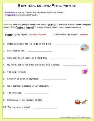 Sentence Fragment Worksheets With Answer Key