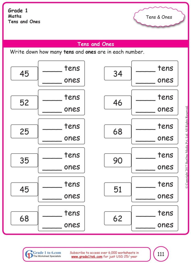 Comparison Worksheet For Class 1