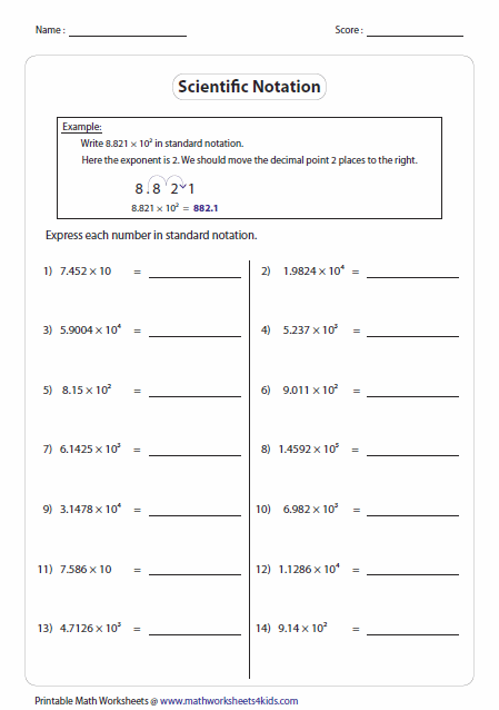 Operations With Scientific Notation Worksheet Pdf