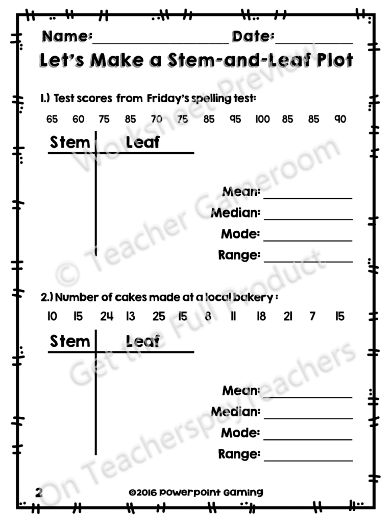 7th Grade Stem And Leaf Plot Worksheets