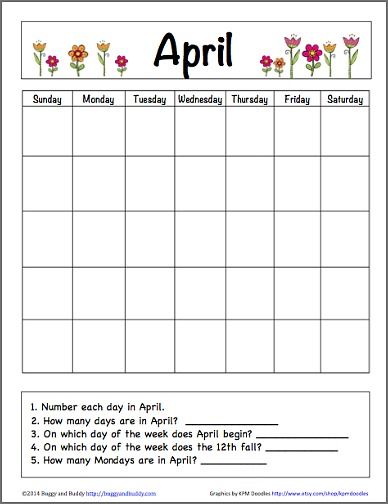 Calendar Worksheets For Preschool